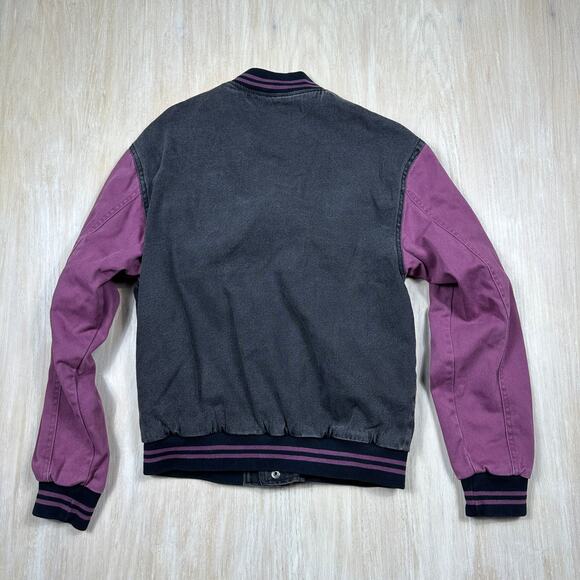 BDG Colorblock Varsity Black & Purple Long Sleeve Snap Front Bomber Jacket Small - Picture 9 of 12